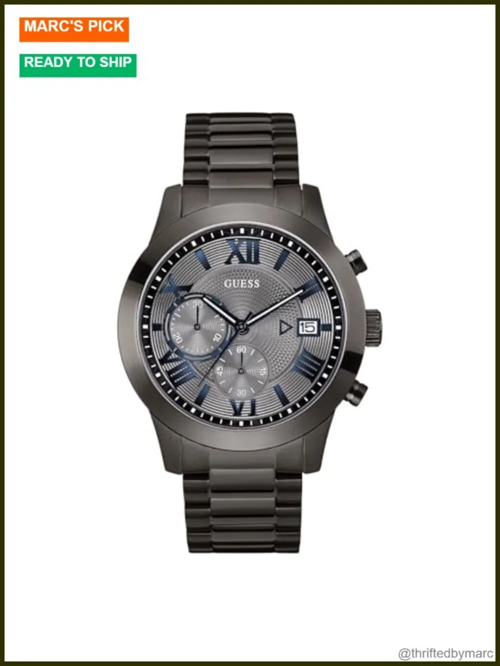 Men's Chronograph Watch with Date Window - 44.5mm Stainless Steel Case,